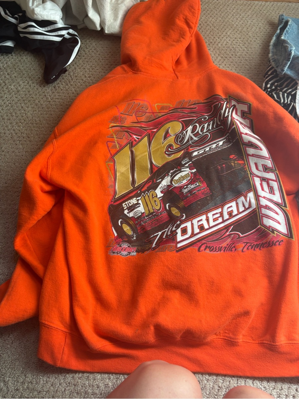 Vintage NASCAR Orange Graphic Racing Hoodie Sweatshirt - Unbranded
